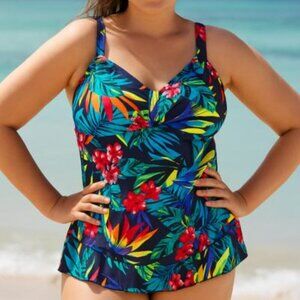 Colorful Tropical Print Tankini Swim Top NWT